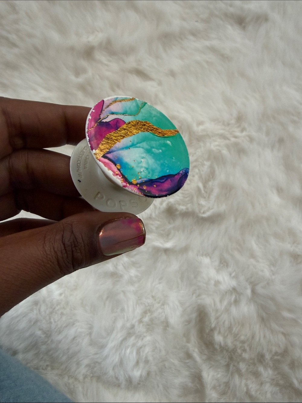 PopSocket Grip with Teal, Pink & Gold Marble Design
